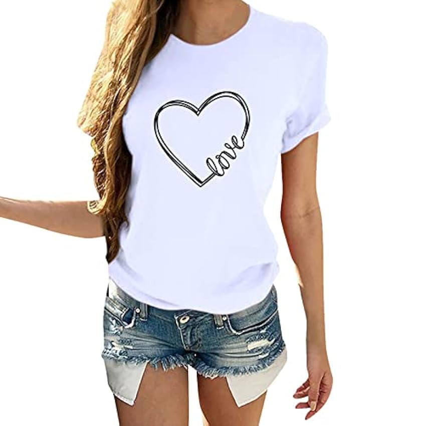 T-shirt pour femme et fille - Imprimé court pour couples - Chemises assorties pour couples - Chemisier décontracté pour femme UEeulVqt
