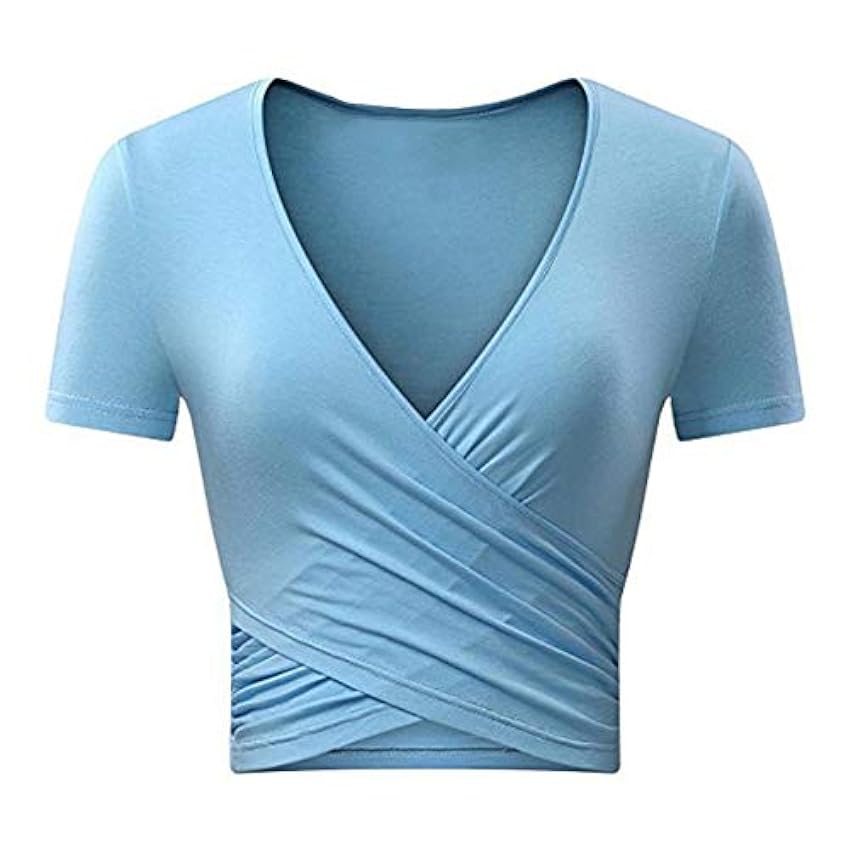 Uniquestyle Femme Col V Manches Courtes Tee Shirt Top Wrap Hauts Plume Taille Loose 71eM2YG3
