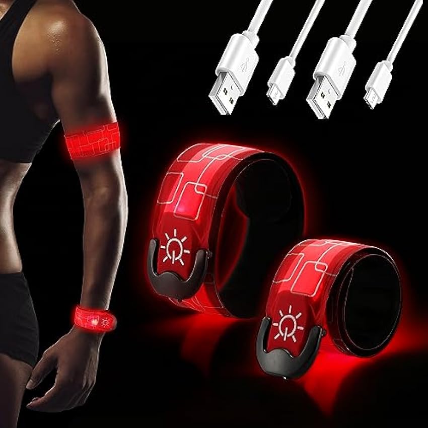 DazSpirit Lot de 2 Bracelets LED Rechargeables, Bracelets Lumineux LED réfléchissants USB, lumière de sécurité Nocturne pour Jogging, Course à Pied, Chien, Course à Pied, Sports de Plein air uXPqGt4K