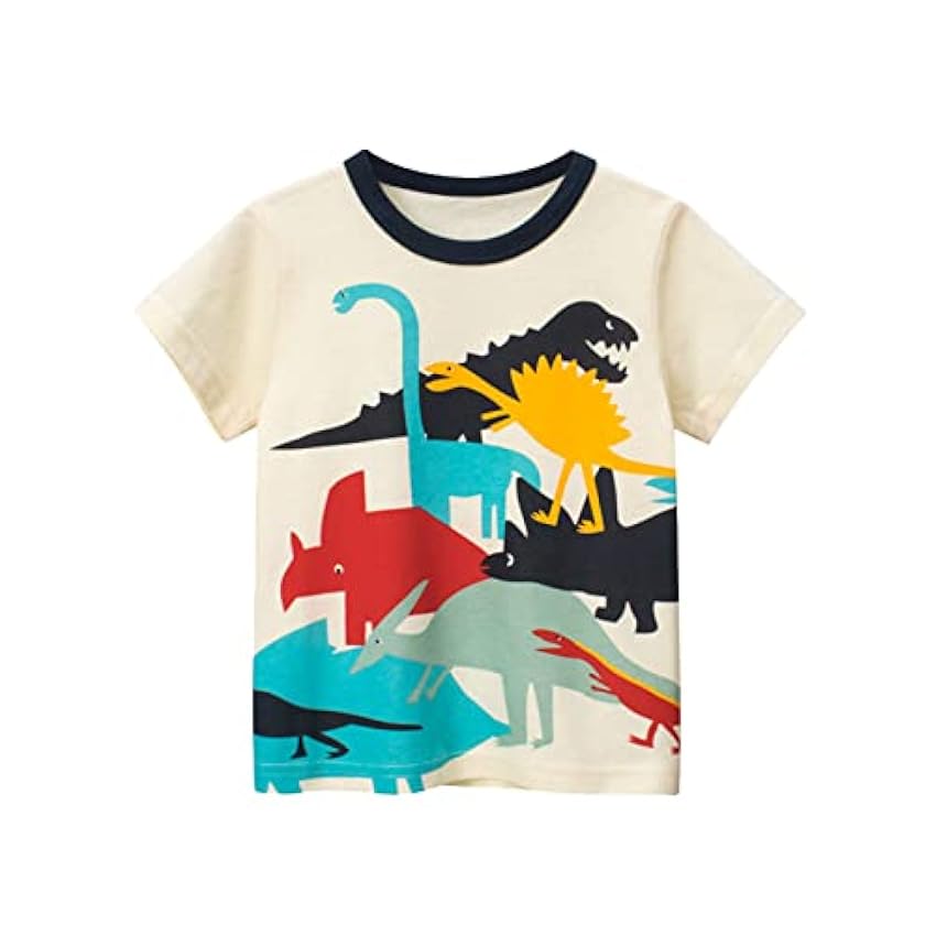 T-shirts en coton à manches courtes, unisexe, motif dinosaure multicolore, manches courtes, vêtements de loisirs, col rond, pour l´été, lâche, manches courtes, manches courtes Jmmf1vBo