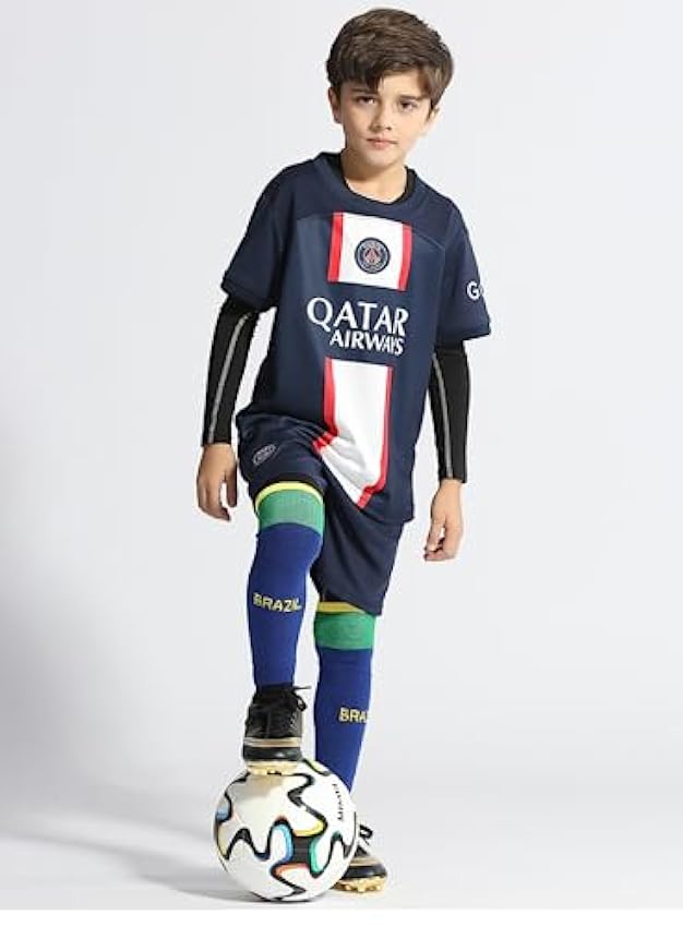 WGVSVLK Kit maillot foot Paris 2022/23, Maillot foot enfant, Maillot de foot pour enfants, T-shirts et shorts d´entraînement sportif No.7 avec chaussettes et équipement de protection dhxO2sQm