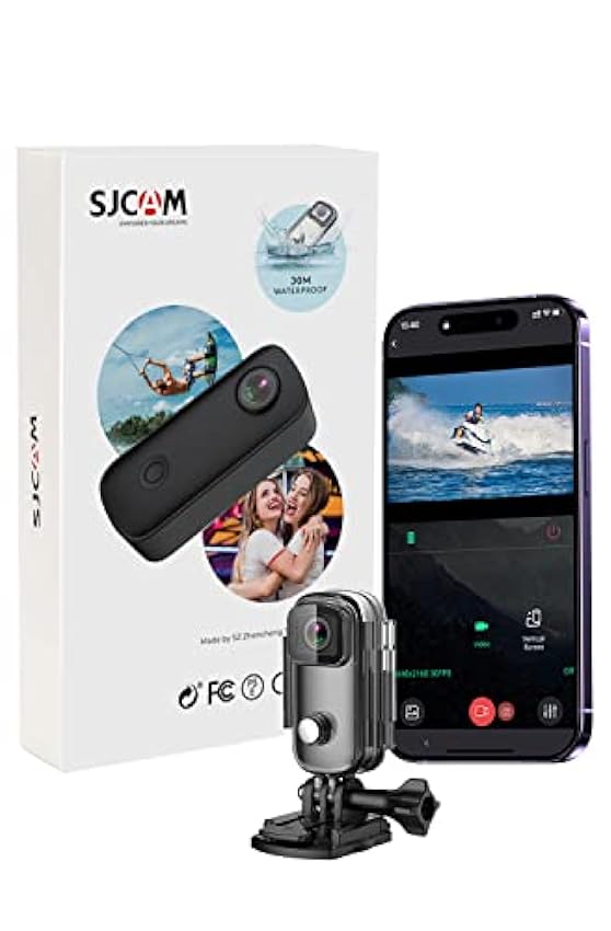 SJCAM SJ C100+ Petite Caméra d´action Caméra de Poche Caméra Sportive Portable, 4K30FPS Caméra WiFi, Contrôle APP, étanche à 98FT sous l´eau, Caméra pour Casque avec Kits de Montage (Noir) w9edO5EJ