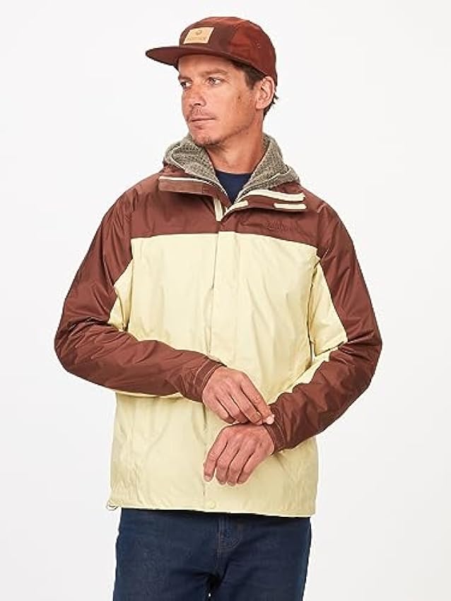 Marmot PreCip Eco Jacket, Veste de pluie imperméable, manteau de pluie résistant au vent, coupe-vent hardshell pliable respirant, idéal pour la randonnée, Homme, Wheat/Pinecone, S i53uP0bO