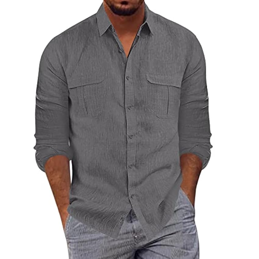 Chemise en lin pour homme - Col montant - T-shirt à man