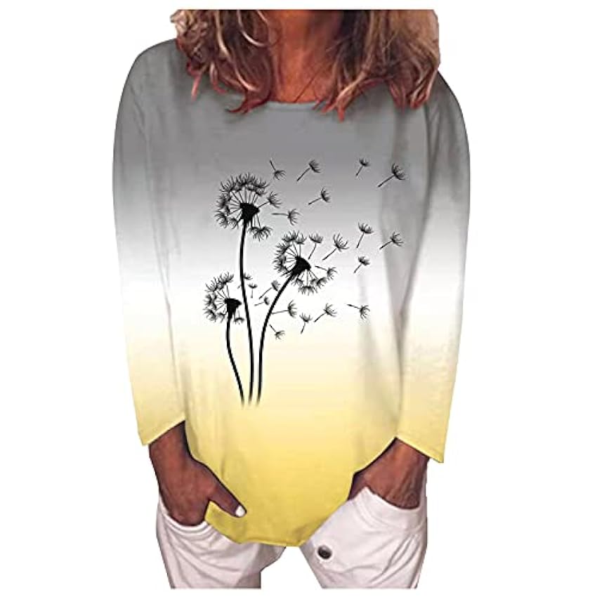 Hauts pour adolescentes et filles - Coupe ajustée - Dégradé de couleur - Décontracté - Col rond - Manches imprimées - T-shirt pour femme U7xTdM5L