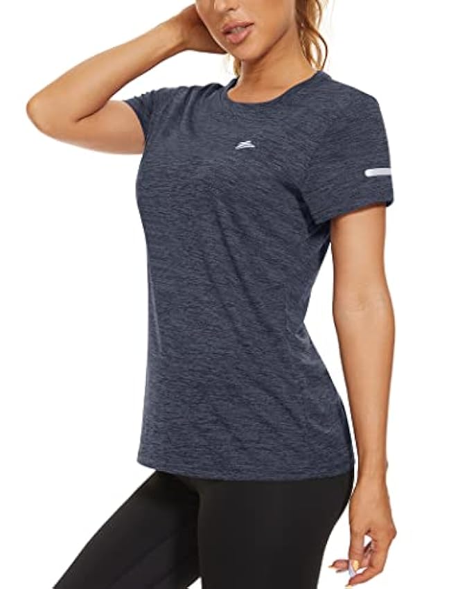 KEFITEVD T-Shirt de Course à Pied pour Femme Le T-Shirt de Randonnée pour Dame Top de Yoga Polyester pour Fille avec Col Rond lbCz1fPU