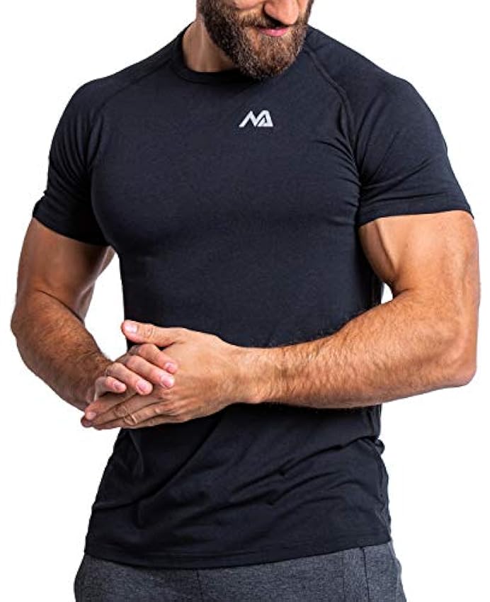 NATURAL ATHLET Slim-Fit Fitness Tshirt pour Hommes - T-Shirt de Gym Long à Séchage Rapide - Musculation, Entraînement en Force et Sport mH4RzmXU