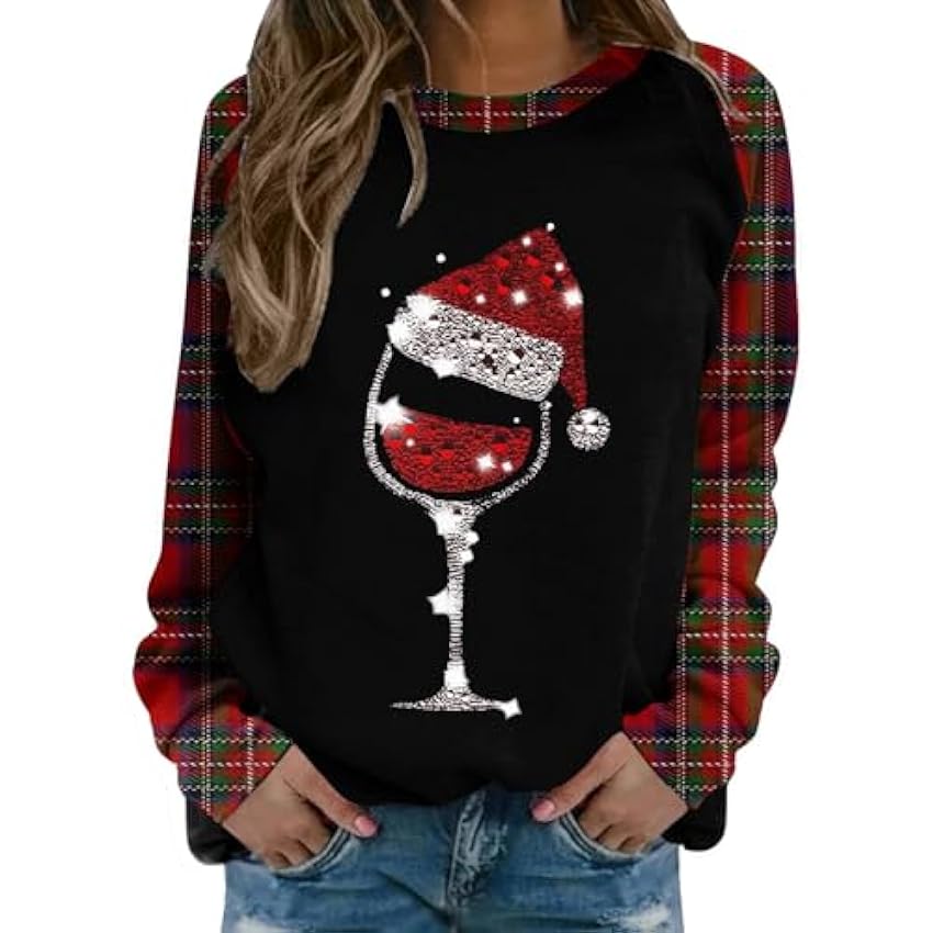 Bringbring T Shirt Noël Femme 2023 Mode Verre à vin Rou