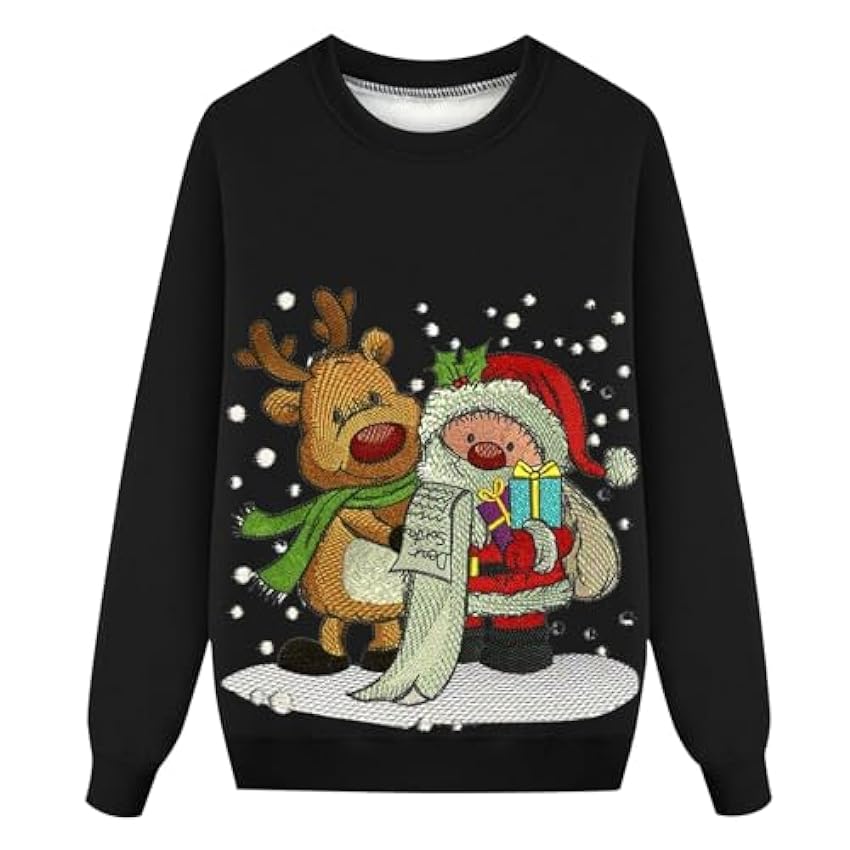 Pull NoëL Famille Tops Col Rond Longue Manches Chaud Sw
