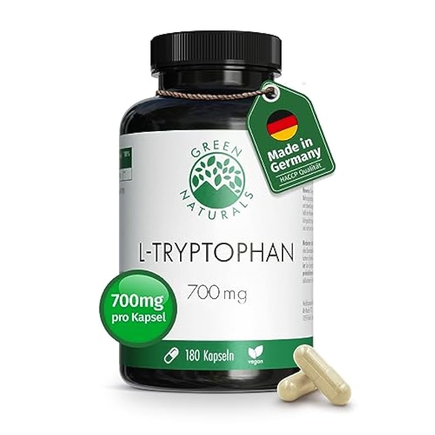L-Tryptophane - Hautement dosé : 700 mg par gélule - 180 gélules - 6 mois de stock - Végétalien et sans additifs Green Naturals® x3V7JP2K