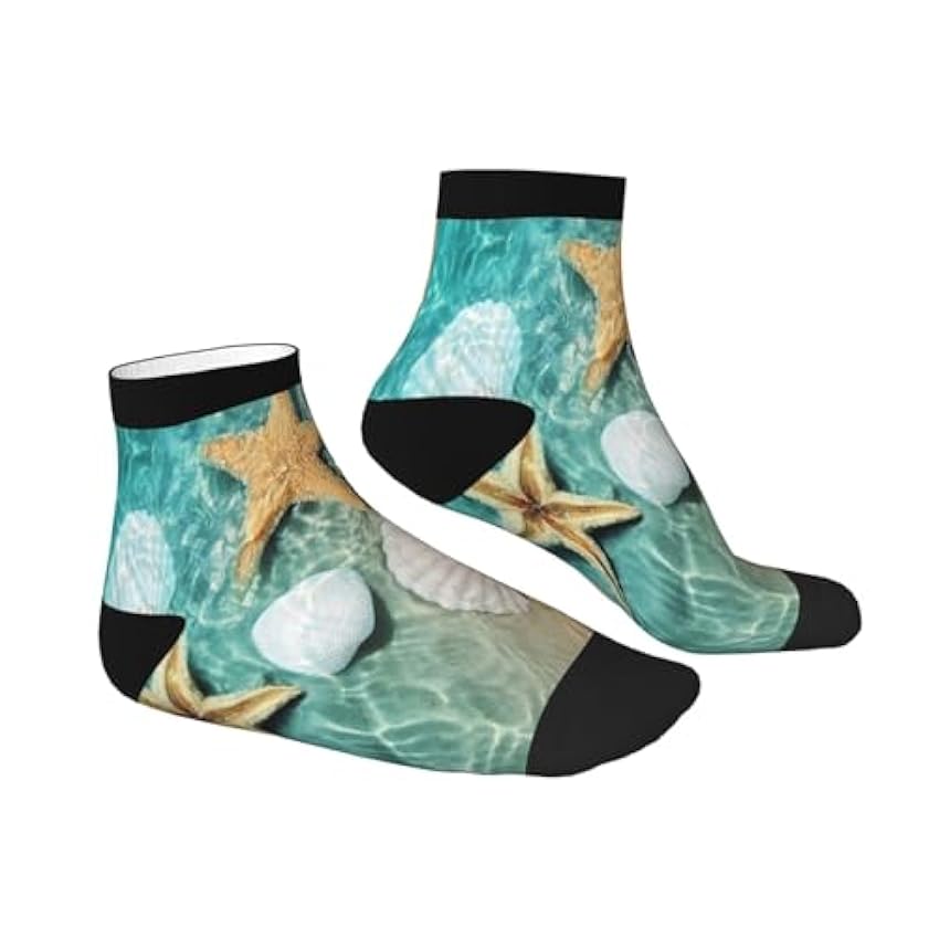 BeNtli Chaussettes d´équipage, chaussettes de compression chaussettes de sport de nouveauté décontractées de 30 cm de long pour motif étoile de mer et coquillage unisexe 8ICftYCg