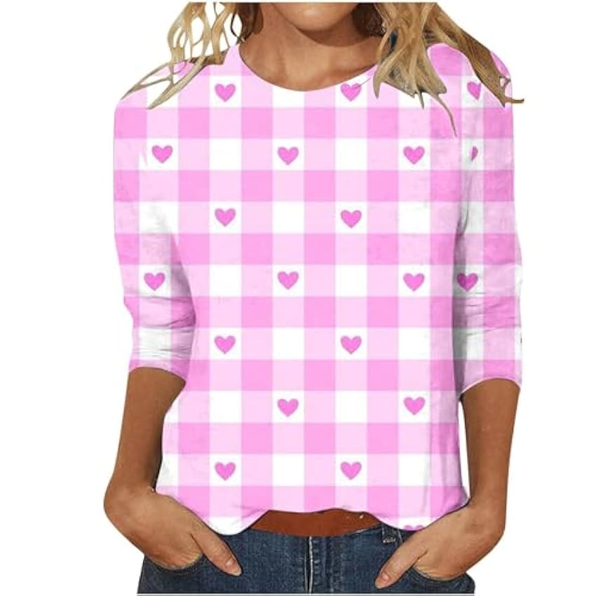 Hauts décontractés pour femmes et filles - Chemise à manches 3/4 et col rond - T-shirts graphiques - Hauts de vacances - Espace (rouge pastèque, XXXXXL) cIvS0WZQ