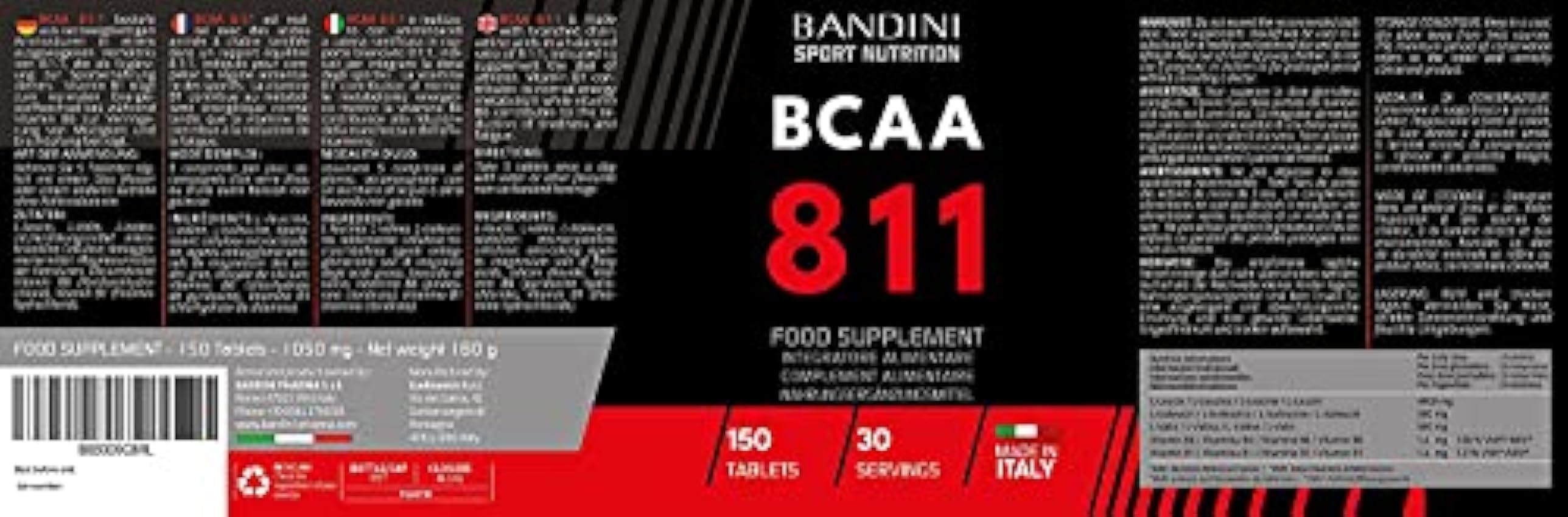 Bandini® BCAA 8.1.1 Comprimés | Acides Aminés à Chaîne Ramifiée, Leucine, Isoleucine, Valine + Vitamine B1 et B6 | Supplément Pré et Post Workout | Acide Amines 8:1:1 150 comprimés | 100% Vegan vCMrqSF1