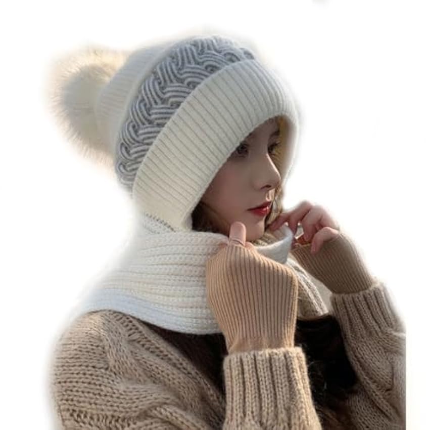 BAWUTZ Écharpe de Chapeau Coupe-Vent de Protection auditive intégrée, Chapeau tricoté Chaud d´écharpe de Masque 2 en 1, écharpe à Capuche d´hiver pour Les Femmes YN26hJ1E