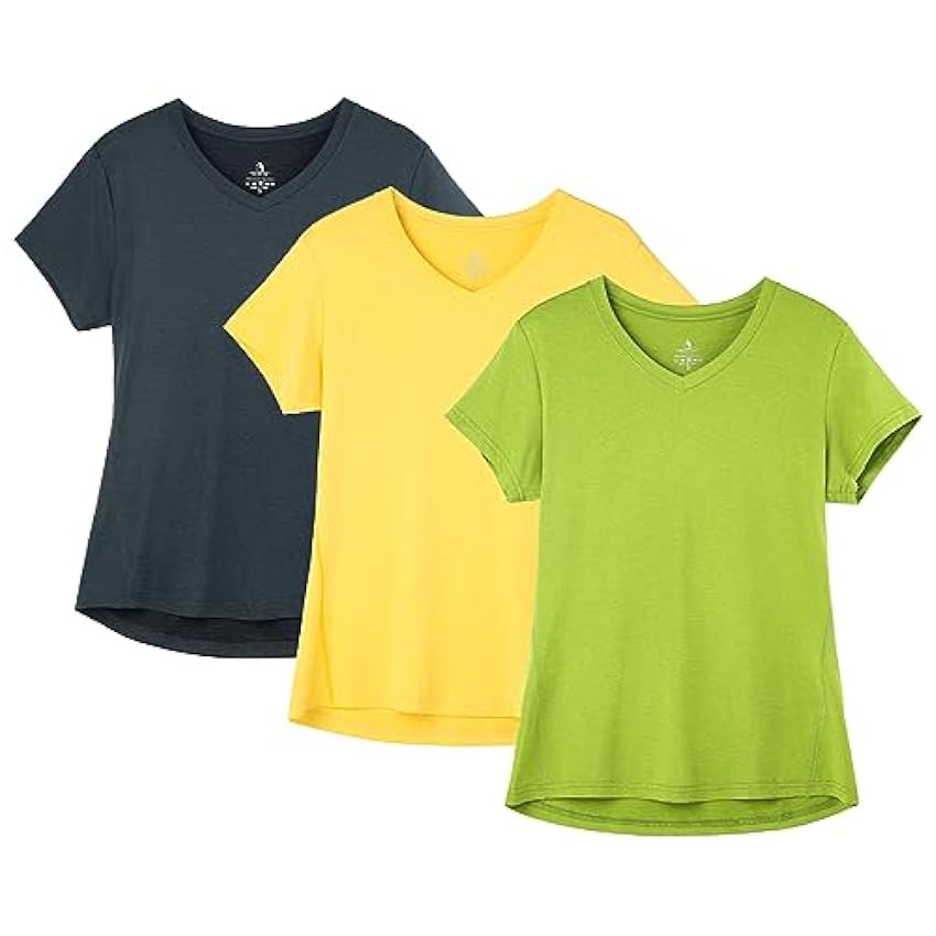 icyzone T-Shirts de Sport Femme à Manche Courtes Tops et Col en V Fitness Yoga Tee Shirt, Lot de 3 bMsthSLo