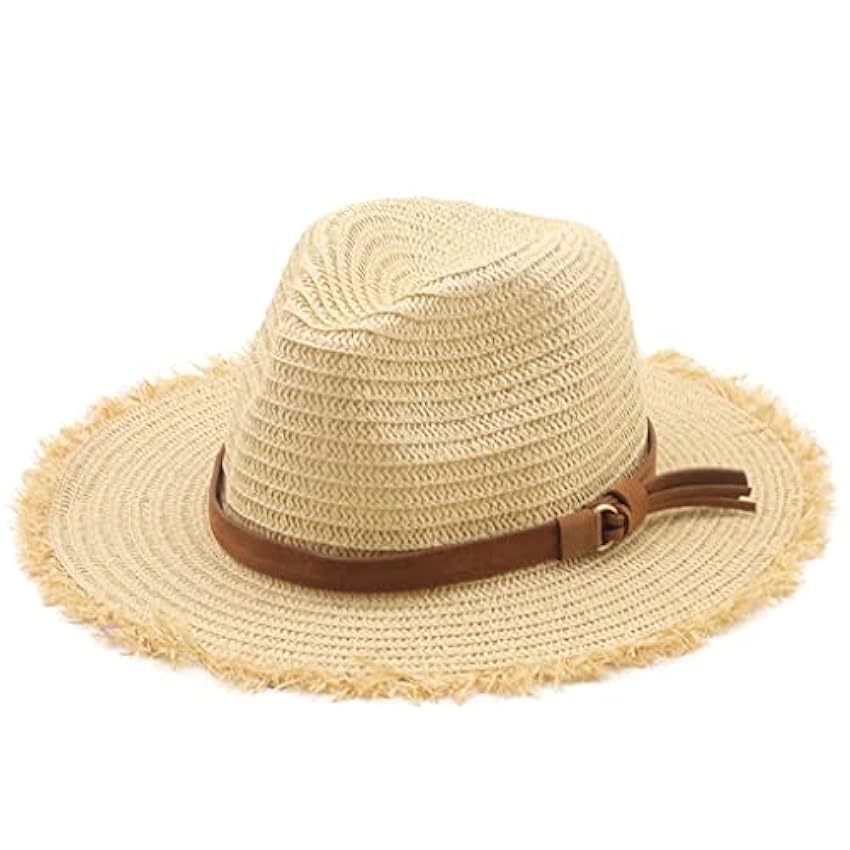 Chapeau d´été Femmes Panama Chapeau de Paille Fedora Plage Vacances Large Bord Visière Casual Été Chapeaux de Soleil pour Hommes Sombrero (C 6 3/47 1/8) YfJons0s