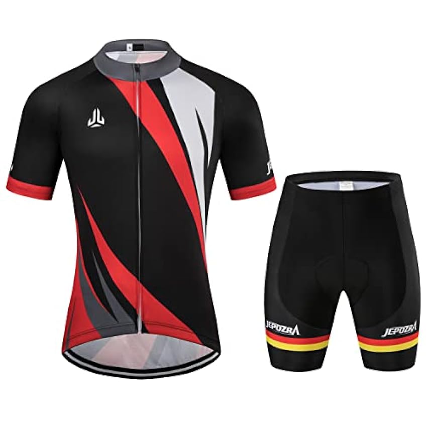 JEPOZRA Vêtements de Cyclisme Hommes Tops de Vélo Maillot de Cycliste Manche Courte et Shorts vtt Gel ZIH2EKEr