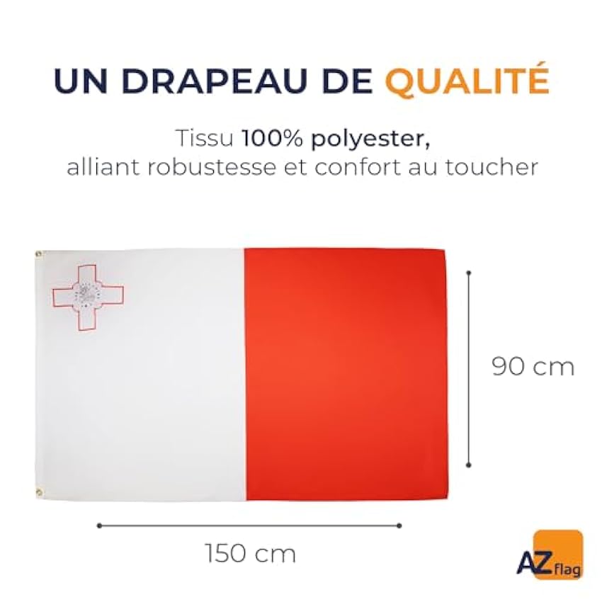 AZ FLAG - Drapeau Malte - 150x90 cm - Drapeau Maltais 100% Polyester Avec Oeillets Métalliques Intégrés - Pavillon 110 g v3kdig9t