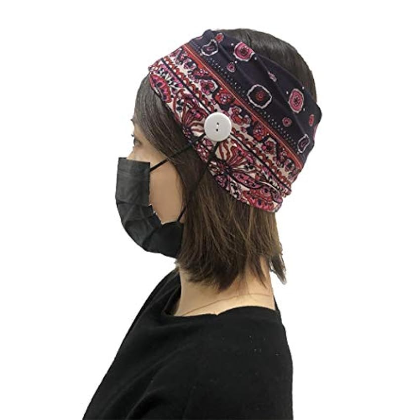 Sethain Boho Bandeau Large Bandeaux Bouton Protection auditive Yoga Bandeau Bandeau élastique Enveloppe de tête Accessoires pour cheveux de sport pour femmes et filles (pack de 5) WRasGoBV