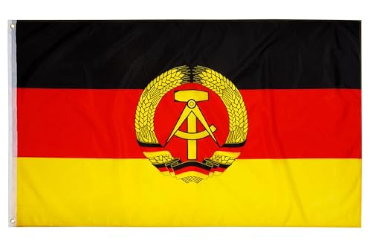 PHENO FLAGS Drapeau DDR 150x90 cm - résistant aux intempéries et aux déchirures - décoration parfaite pour les nostalgiques de la RDA, Allemagne de l´Est Drapeau à hisser pour l´extérieur SgrR66D1