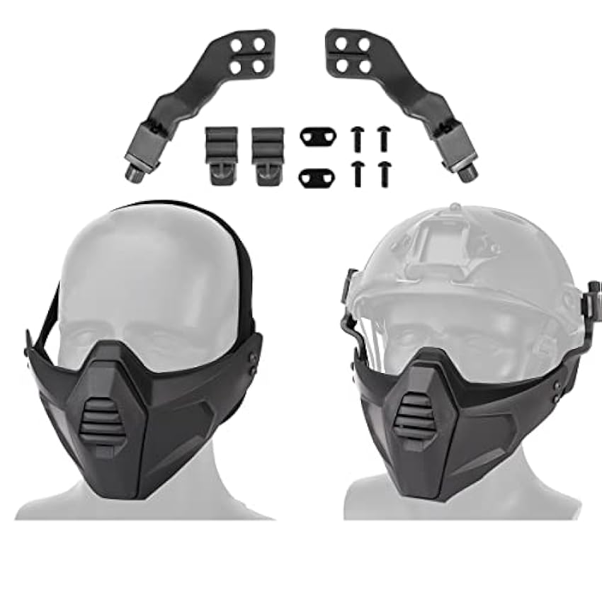 SeeboJK Masque D´Armure Demi-Visage Tactique Airsoft - Masque de Paintball de Combat Militaire à Double Usage Monté sur la TêTe et sur Le Casque, pour Le Jeu de Guerre Cosplay lhtupfEY