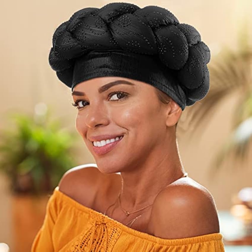 Lot de 6 turban africains pour femme noire - Bonnet tressé extensible et élastique - Turban africain torsadé pour femme et fille 9RrTKL5o