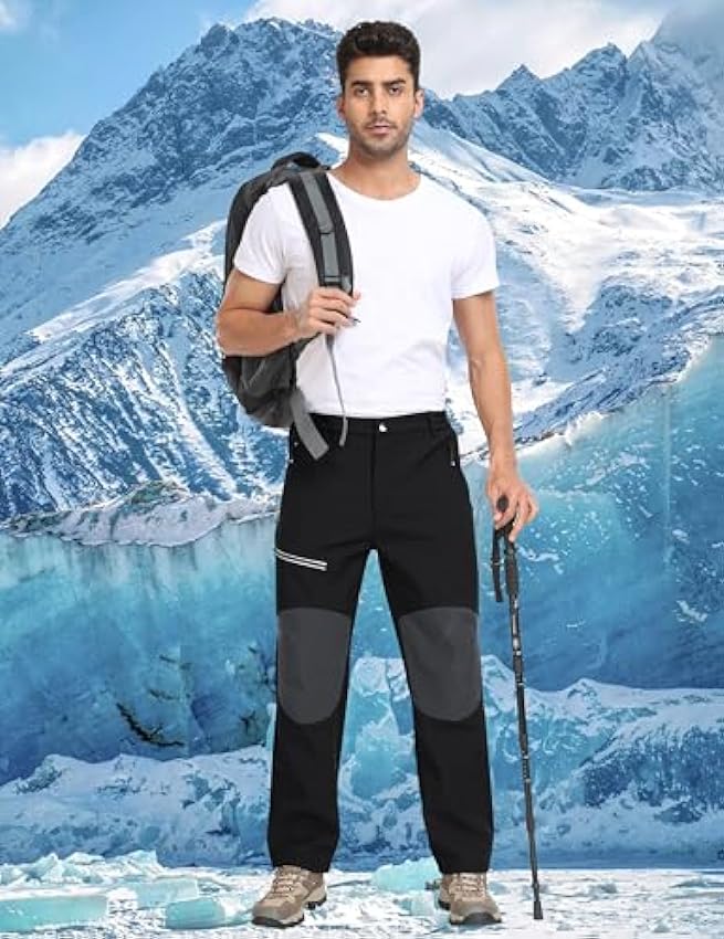 MoFiz Pantalon Randonnée Homme Softshell Chaud Pantalon de Ski Chasse Doublé Polaire Imperméable Hiver Pantalon de Travail avec Poches Zippées teYR6YCX