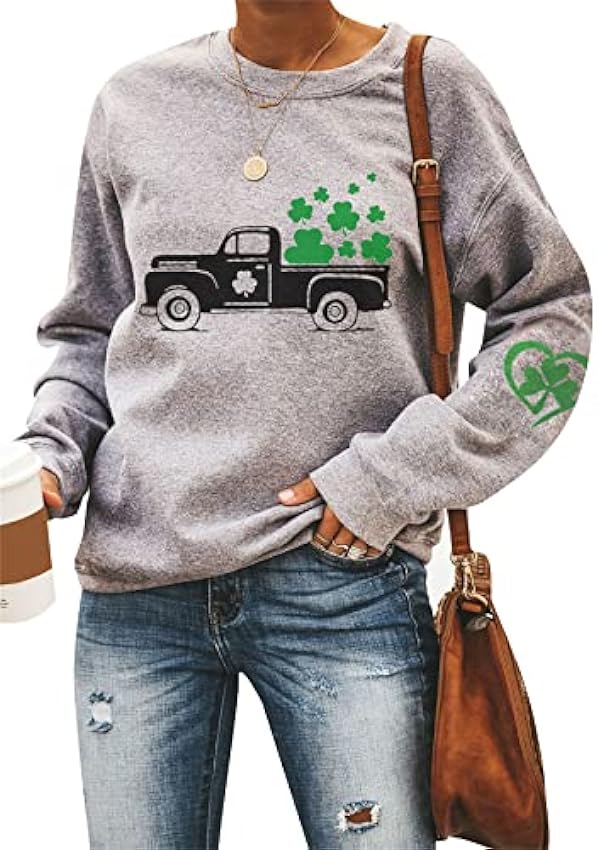 YMING Femmes Sweatshirt à Manches Longues pour La Saintpatrick Pull à Imprimé Trèfle Irlandais ZnBEkuZI