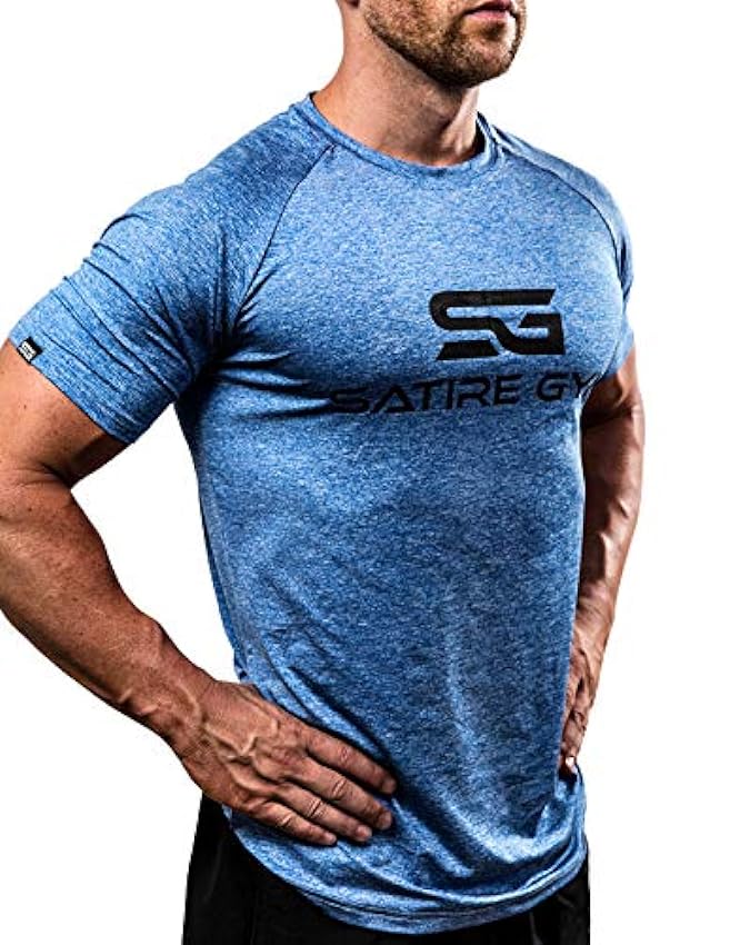 Satire Gym - T-Shirt Slim Fit Homme pour Fitness – T-Shirt de Sport à séchage Rapide – T-Shirt de Musculation Homme pour la Gym et Le Fitness – T-Shirt à Manches Courtes Homme RHRpGtLj