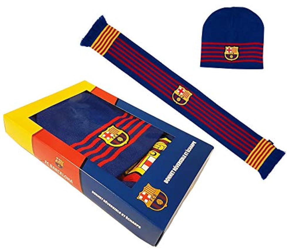 FC Barcelone Coffret Bonnet + écharpe Barca - Collection Officielle XnbQKI7E