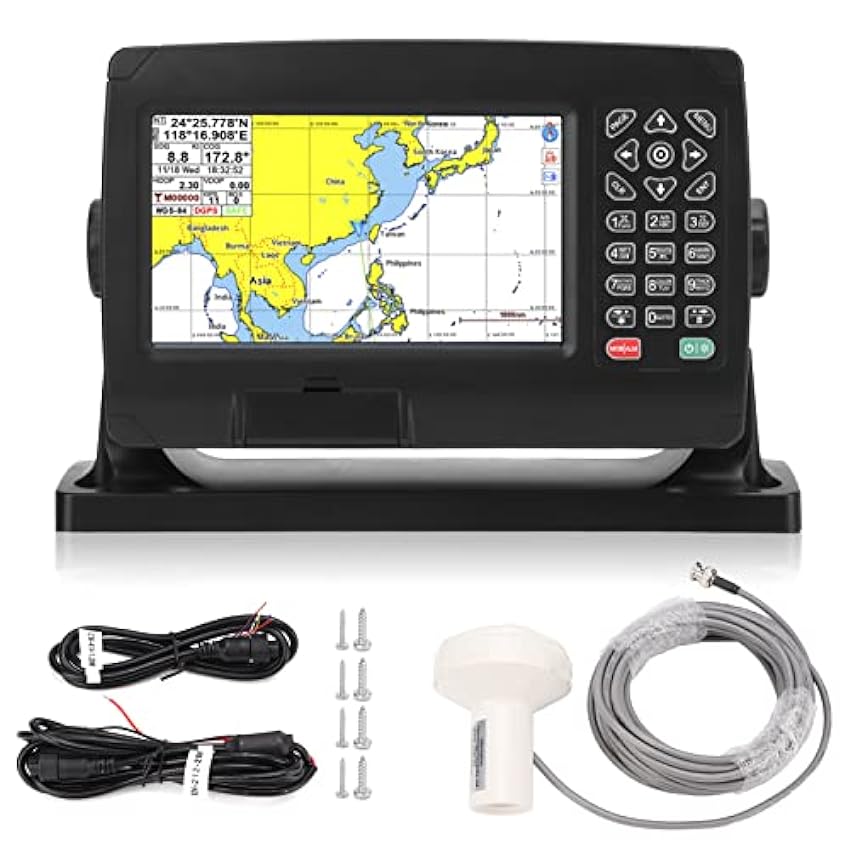 Weikeya Navigateur GPS Marin, Traceur de Cartes GPS BDS positionnement GPS Double Carte système 50000 Points de cheminement avec antenne GNSS pour Bateau QSPok6rM