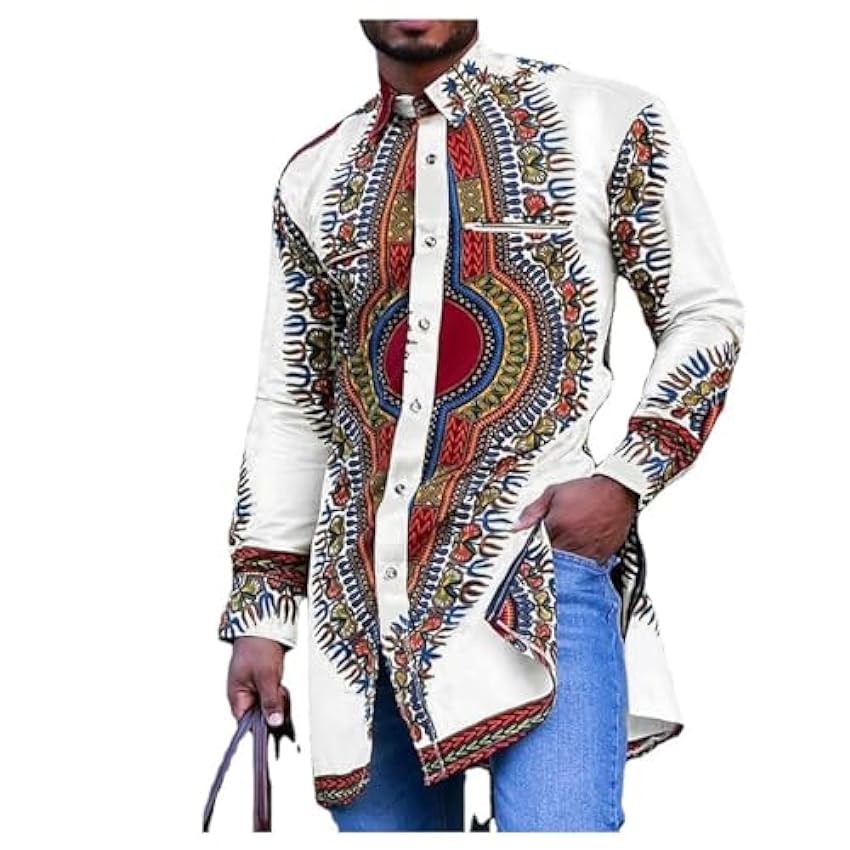 Vêtements Africains Pour Hommes Dashiki Chemise Tenues Traditionnelles Mode Hauts T-Shirts Affaires Tenues Coupe Slim Pour Fête De Mariage (Color : B, Size : X-Large) TfG2eA6D