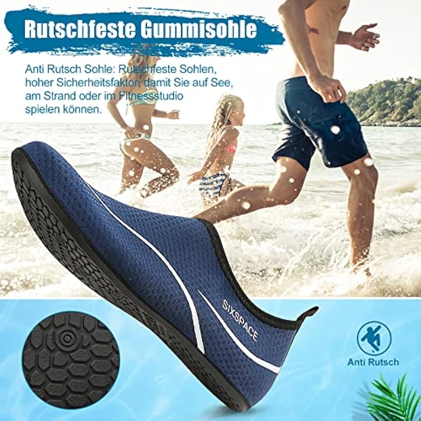 Sixspace Chaussures de bain pour homme et femme - Chaussures aquatiques - Chaussures de plage - Chaussures pieds nus - Chaussures de surf - Pour sports nautiques, plage, piscine, surf, yoga NBan02KN