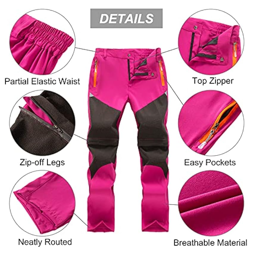 FEOYA Pantalon de Trekking Pantalon Zippé pour la Randonnée Pantalon pour Enfants Imperméable Séchage Rapide Printemps Été Automne Taille Élastique Partielle v5O5I4hI