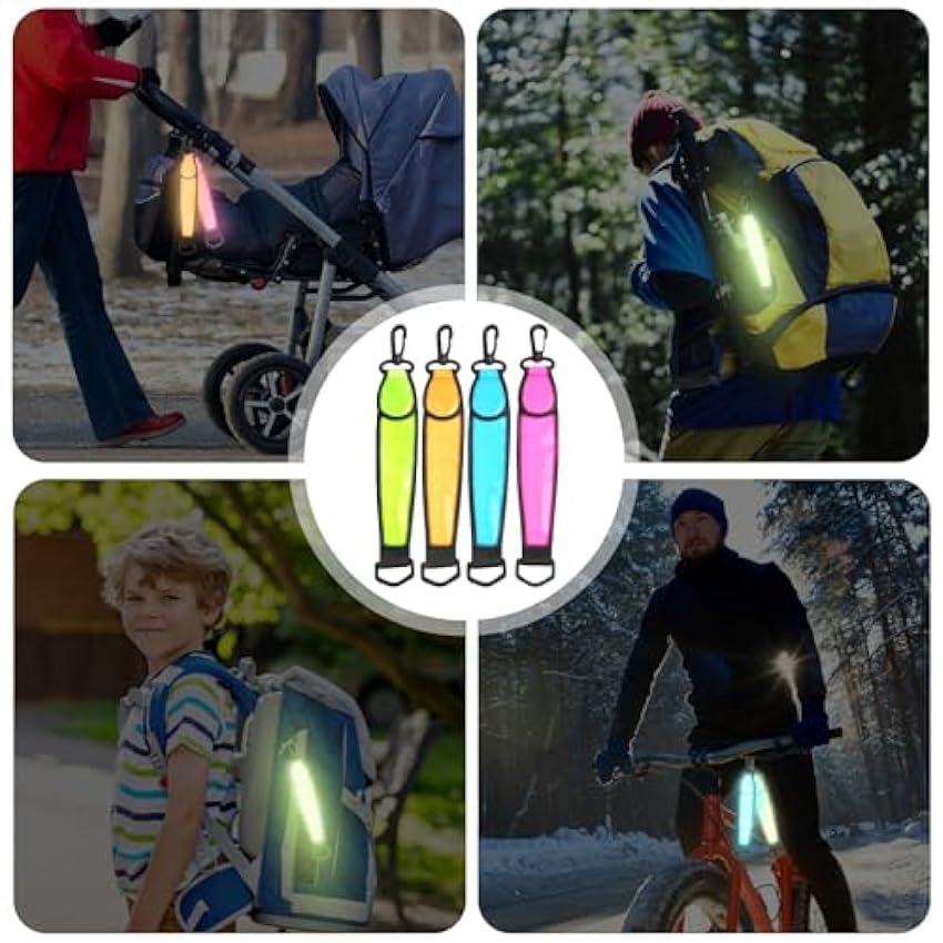 Cresbel Lot de 4 clignotants LED réfléchissants - 3 modes LED - Lumière de sécurité pour enfants - Bande lumineuse réfléchissante - Pendentif étanche - Pour sac à dos, randonnée, jogging PFsBIe75