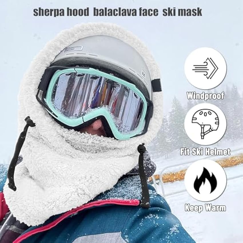 ZARUX Masque de Ski Sherpa Hood, Capuche Sherpa, Masque de Ski Cagoule, Couverture de Masque d´hiver, Masque d´hiver résistant au Vent. Jhy223sC