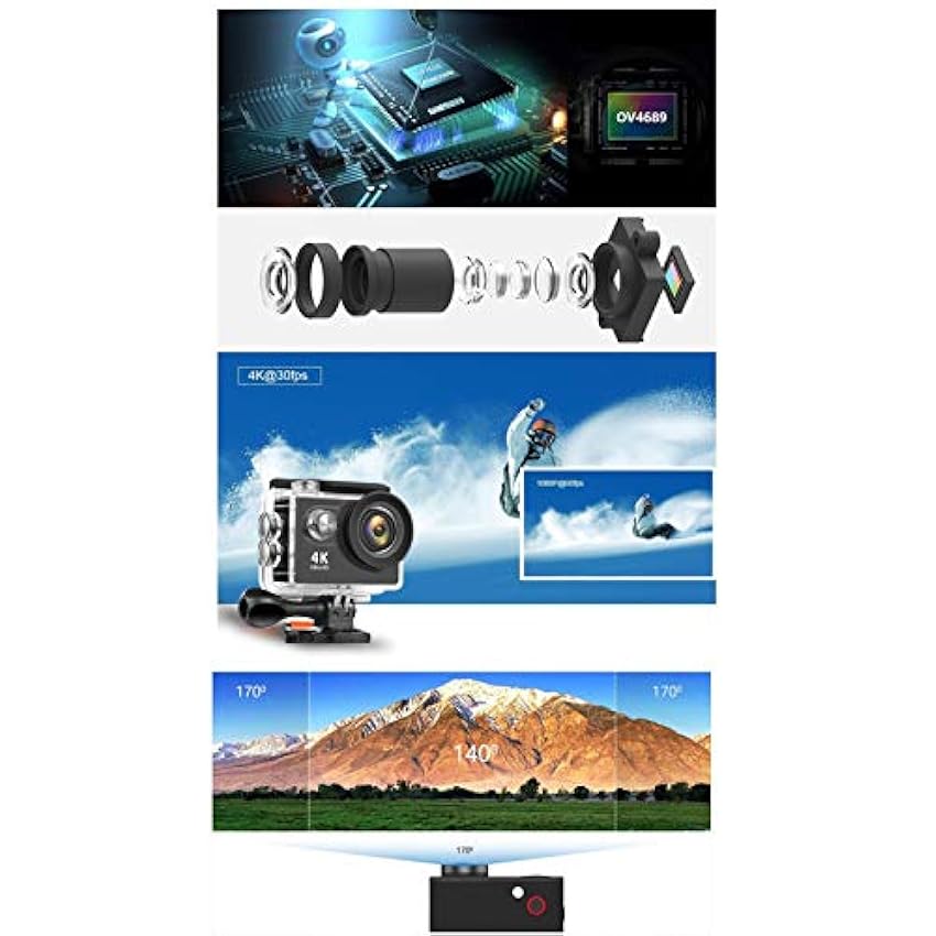 Sport Activités en Plein air Caméra d´action H9 Ultra HD 4K 30fps WiFi 2.0 Pouces 170D sous-Marin étanche Casque caméras Enregistrement vidéo Sport Cam F11.09C sURDHhdh