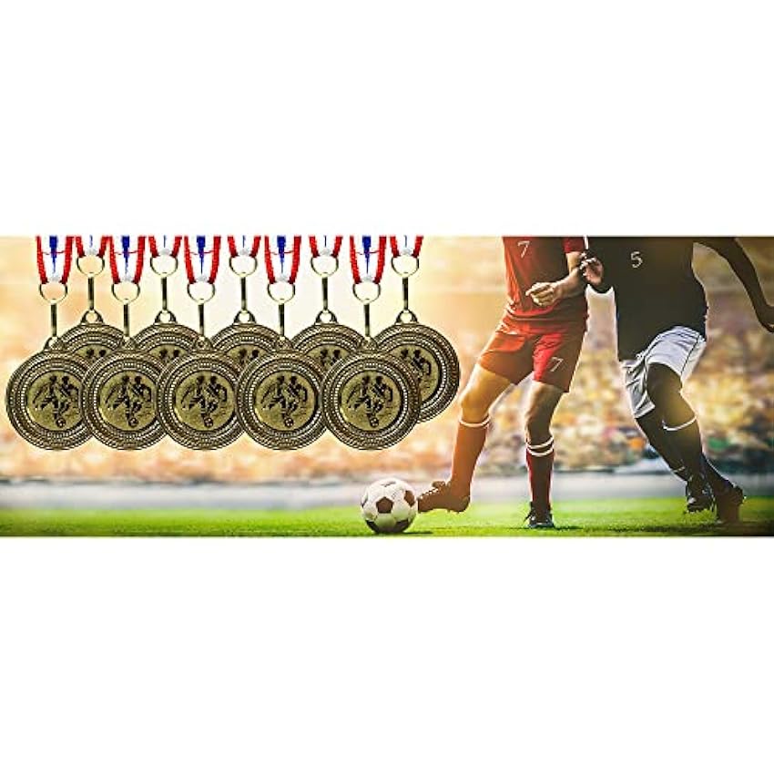 Lot de 10 médailles de Foot d´anniversaire d´enfant en métal avec Ruban et emblème pour Enfants - avec Ruban Bleu Blanc Rouge n1BZetfm