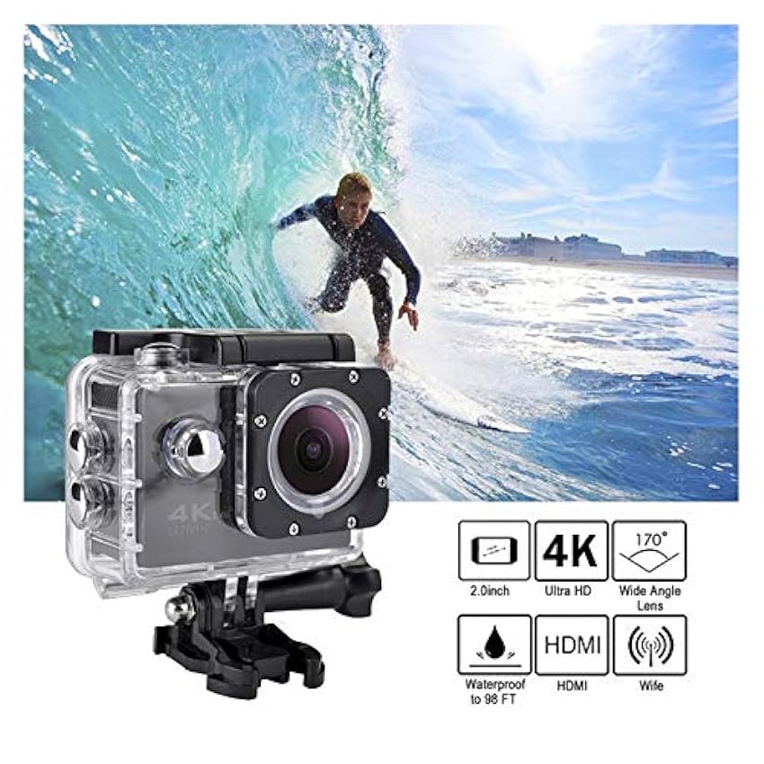 WFDG F60R 4k caméra WiFi d´action à Distance 1080p HD 16MP GO-Pro Style de Casque Cam 30 mètres de la caméra DV Sport étanche F11.11C (Bundle : Option 3, Color : Yellow) XnbtSoIx