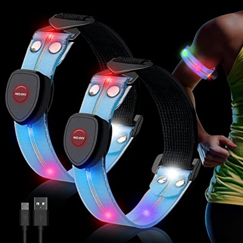 Taximi Bracelet LED rechargeable USB - Bande réfléchissante pour le jogging, la lumière de sécurité clignotante pour la course à pied, le jogging, le cyclisme, l´alpinisme, la randonnée du chien, 2 pièces he2tlcT5