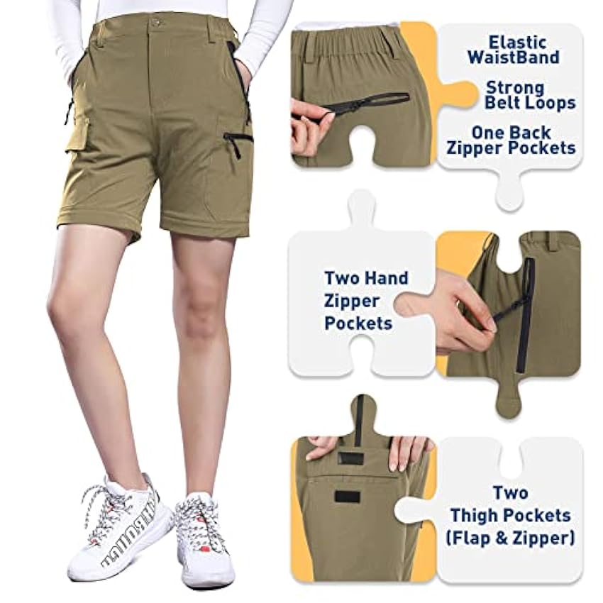 Hiauspor Pantalon de randonnée convertible léger à fermeture éclair pour femmes, pantalon extensible à séchage rapide, UPF 50+ 8iP13WdH