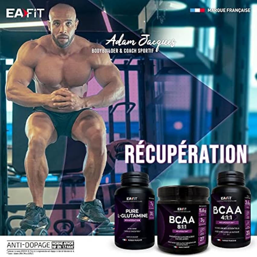 EAFIT - BCAA 4.1.1 - Recuperation musculaire et réduction de la fatigue en pre-workout, sans sucres - Musculation, Fitness et autres sport - Présence de vitamines et magnesium - Comprimés 80 fjbmZwMU