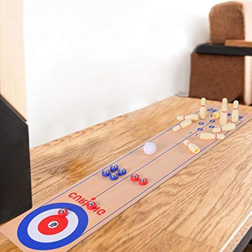 MezoJaoie 3 in 1Table Top Shuffleboard, Curling Game and Bowling Set Portable Family Games for Home& School &Travel, Gift for Child Age 6 and Up, Compact Curling Game for Storage r4NRsIQP