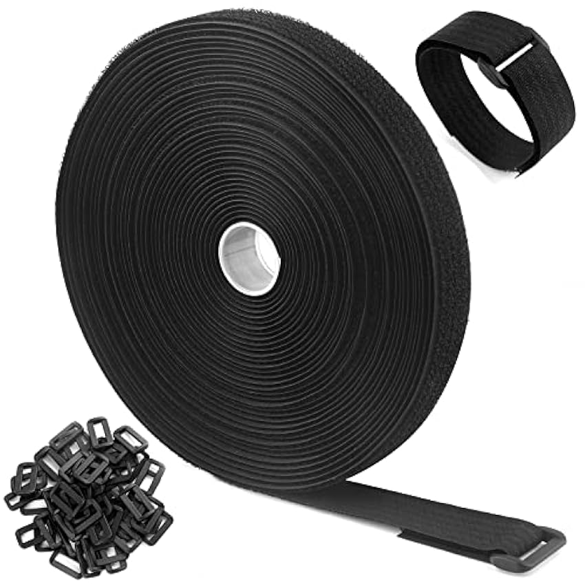 WSZJINB Sangles/Attaches de Câble Réutilisables Réglables Noires de 5m Avec 25 Boucles et Sangle de Fixation à Crochet Pour la Gestion des Câbles (5m x 2cm, Noir) NpAE7Sny
