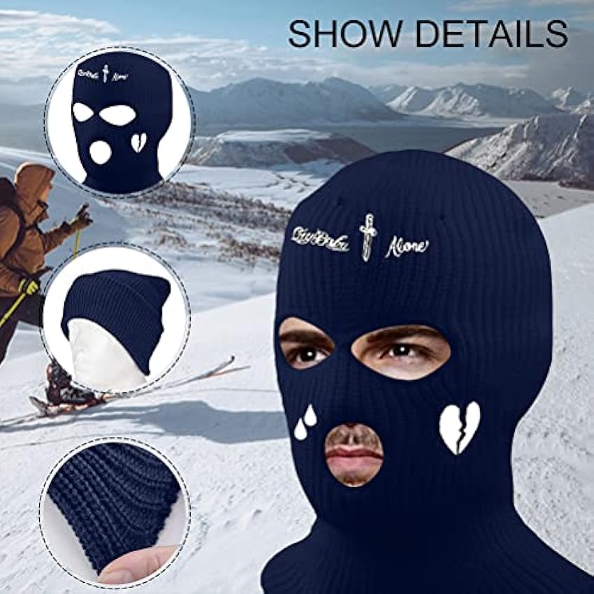 Tianbi Cagoule complète de ski, 3 trous, cagoule tricotée pour l´hiver - Masque de ski pour sports d´extérieur, cyclisme, ski, course à pied lCp65gvQ