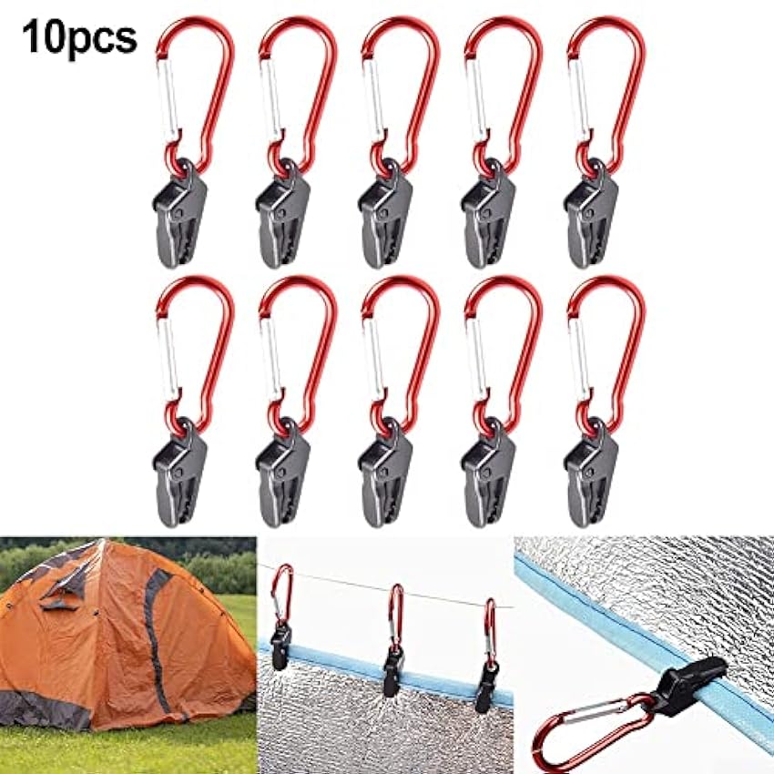 Lot de 10 clips de bâche de tente multifonction - Accessoires de camping - Avec mousqueton pour tentes, couvertures, auvents, jardinage pdvCtio9