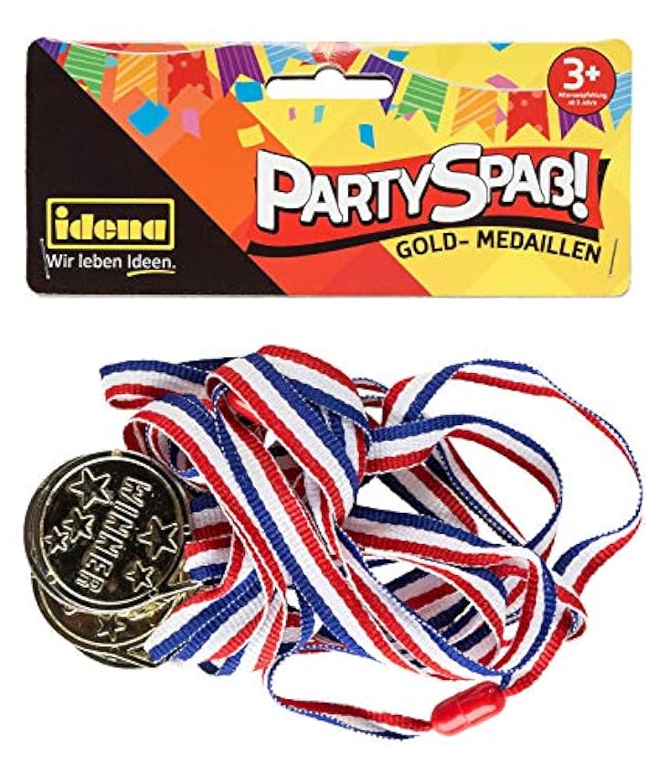 Idena- Lot de 4 médailles dorées avec Le Motif Winner, avec Ruban avec Fermeture de sécurité, diamètre env. 3,5 cm-Longueur du Bracelet : Environ 65 cm, 40433, Blanc, s 5XbUAyEx