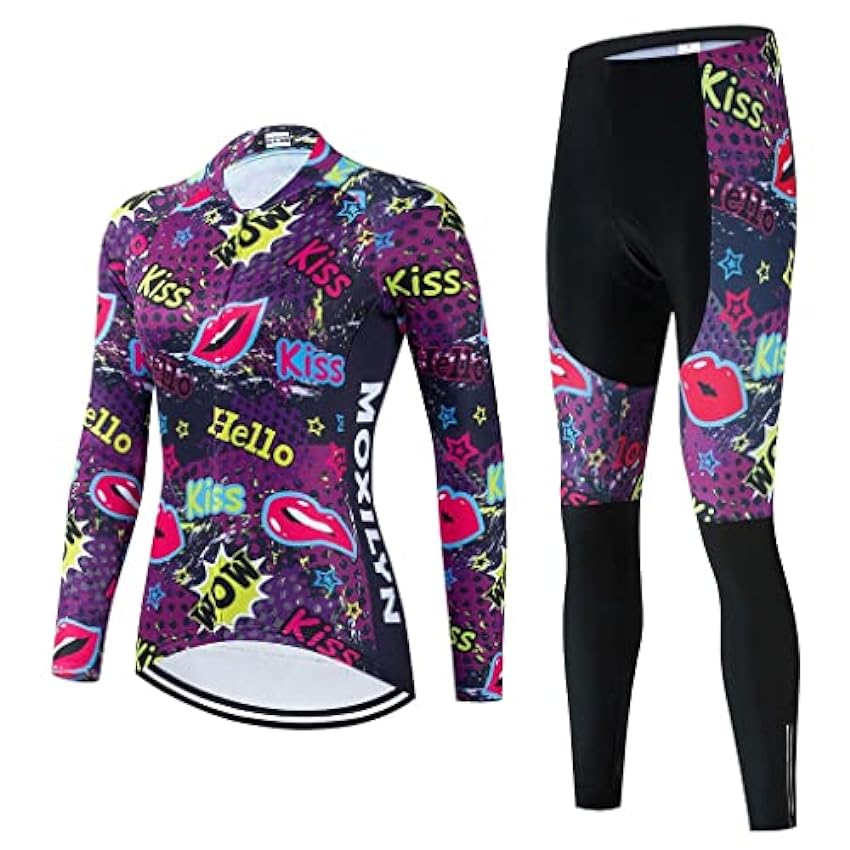 MOXILYN Ensemble de vêtements de cyclisme à manches longues en jersey 20D rembourré avec pantalon de cyclisme respirant et protection UV Q0j2ph12
