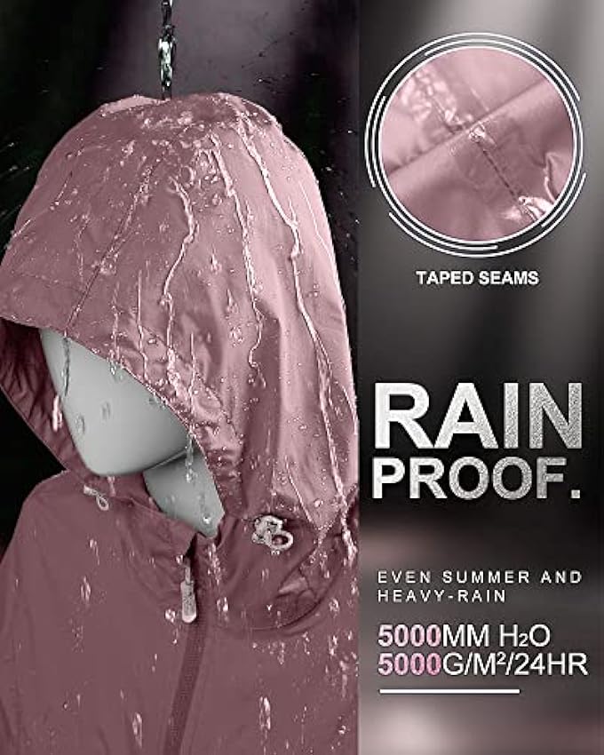 33,000ft Veste de pluie légère à capuche pour femme - Veste de pluie longue imperméable pour femme - Veste fonctionnelle coupe-vent respirante - Manteaux d´extérieur actifs ihjZDeci