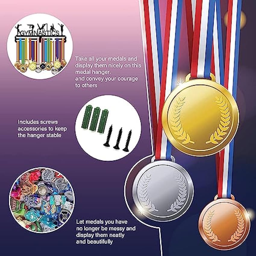 Obelunrp Porte-médaille, 15,7x6 Pouces de Gymnastique en métal Gymnastique Médailles d´athlète, Support de médaille Mural, Support de Mur de médaille de Sport pour décoration de Roon Living Home 7E8Cm6LZ